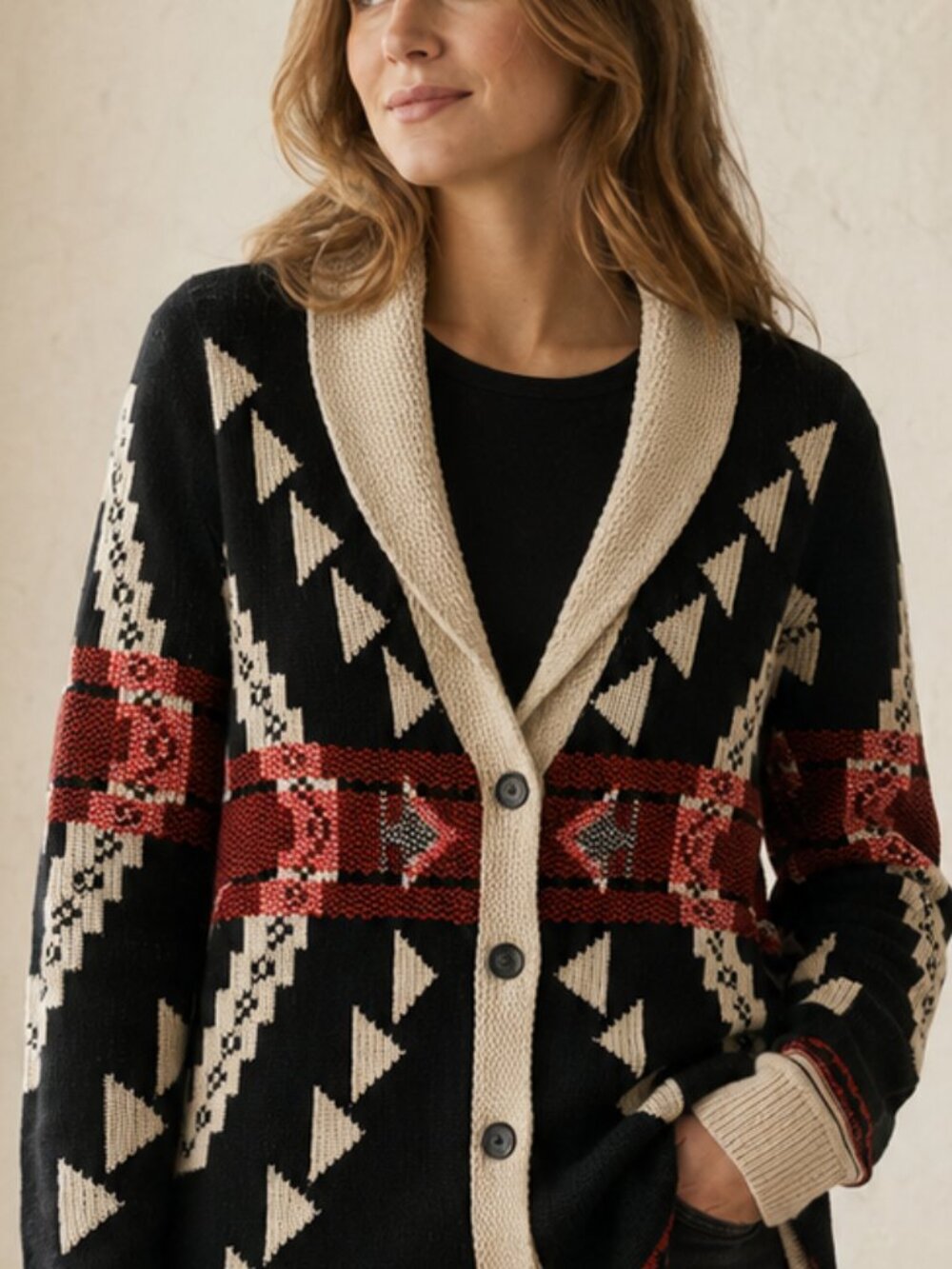 Sandro Geometric Shawl Collar Cardigan Size 2
